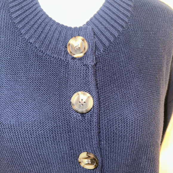 Quince Organic cotton Button Down navy Cropped Cardigan Banded Sleeve collar Sm - Picture 6 of 6